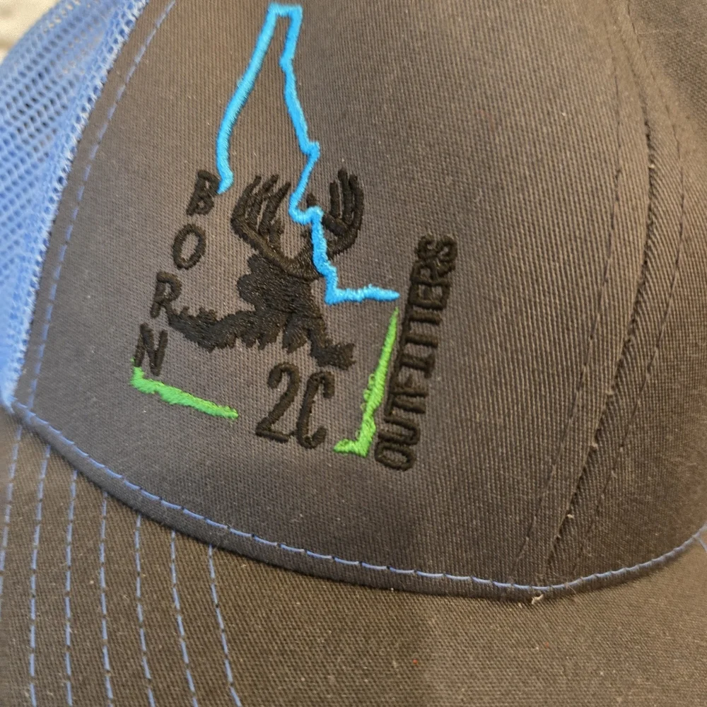 Richardson Style - 112 Trucker Hat Blue and Grey Mesh Embroidered Design